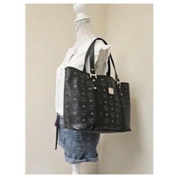 Authentic MCM Visestos Shopping Tote Bag Black/Grey - Picture 3 of 14